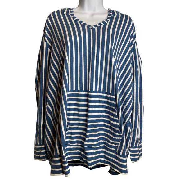 Lands End Womens Blue White Striped Hoodie Sweatshirt Size 2X Coastal Nantucket - Picture 1 of 12